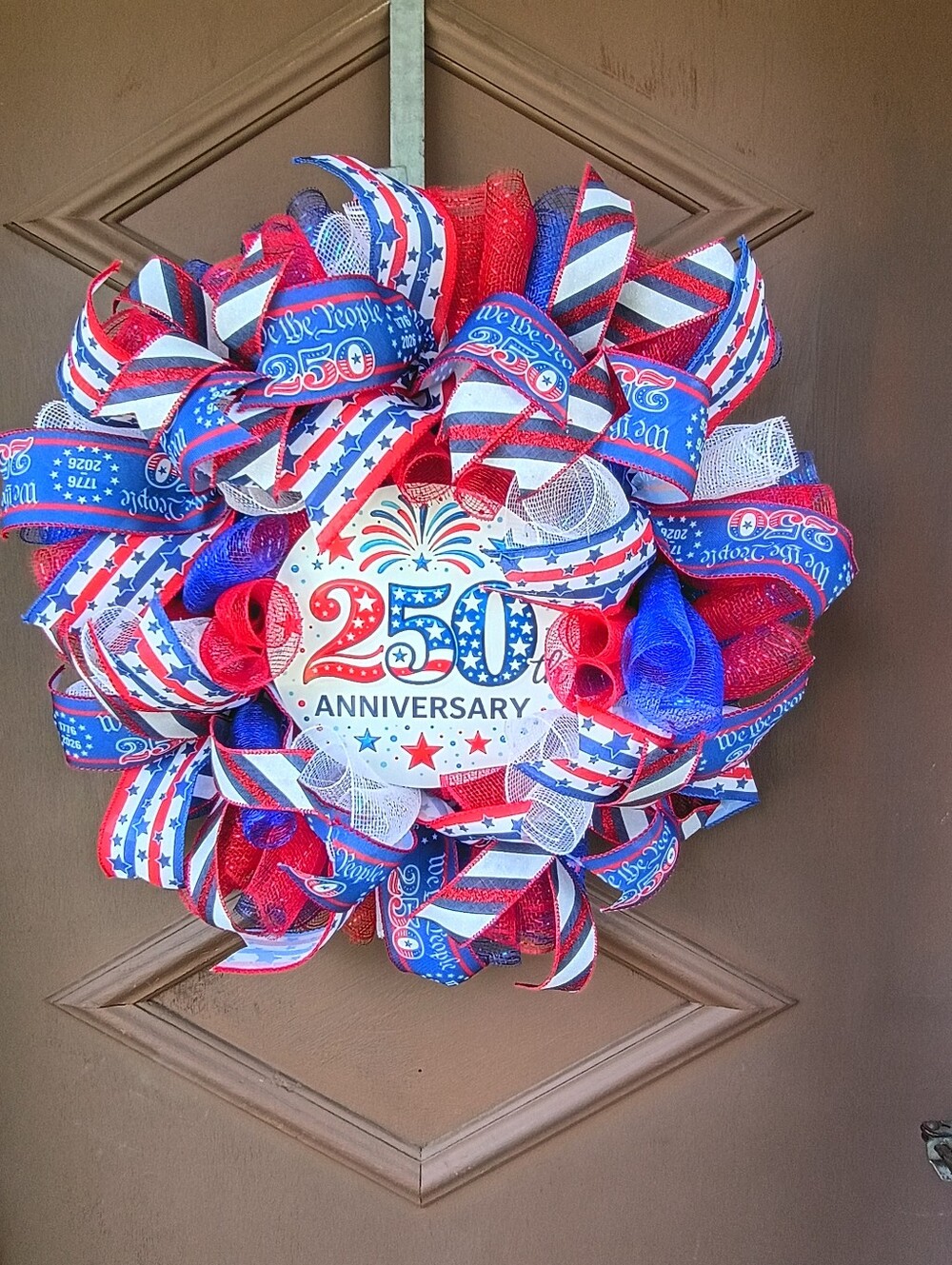 New Handmade Patriotic 250th Anniversary, Patriotic Wreath - Red, White & Blue
